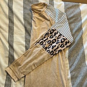 Long sleeve stripe and animal print shirt